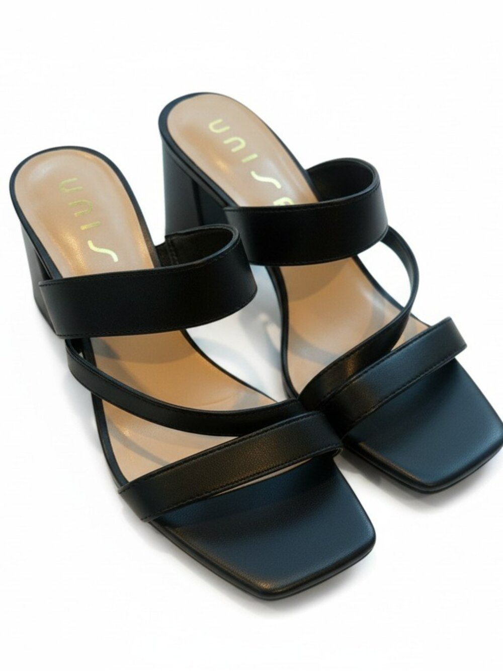 Unisa Black Multi-Strap Block Heel Sandals Square Toe Size 8.5 M